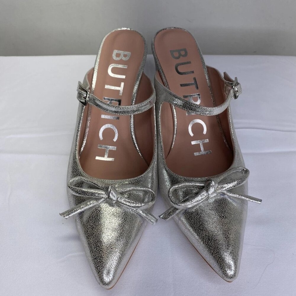 NEW BUTRICH Retro Sweet Rainbow Mules Silver Size 9.5 Pointed Toe Slip-On